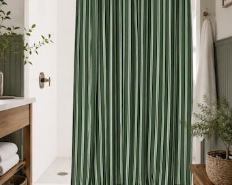 Rideau de douche à rayures vert forêt, rideau de salle de bain vert foncé et crème, décoration de salle de bain style ferme moderne, 71 x 74