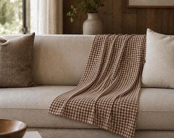 Manta de terciopelo de cuadros vichy marrones, acogedora y ligera, para sofá y cama, con cuadros rústicos, de poliéster suave.