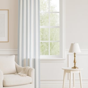 Blue Striped Sheer Window Curtain, Minimalist Pastel Blue Farmhouse Coastal Style Curtain Panel, 100% Polyester, Rod Pocket