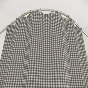 Charcoal Gray Gingham Shower Curtain, Modern Farmhouse Bathroom Decor, Neutral Checkered Fabric Curtain, Japandi Minimalist Bathroom Style image 2