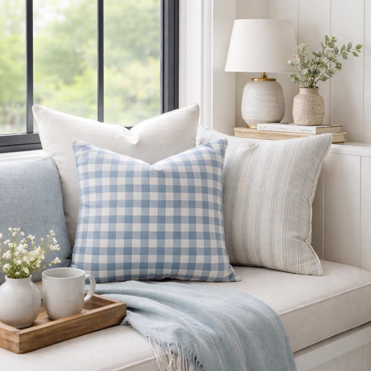 Rustic Blue Gingham Pillow Cover – Farmhouse Blue Checkered Throw Pillow, Vintage Cottagecore Cushion Cover - Etsy