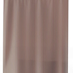 Warm minimalist bathroom with burgundy stripe curtain