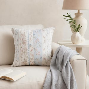 Vintage Floral Patchwork Pillow Cover, Blue and Pink Shabby Chic Cushion, Cottagecore Throw Pillow, Lace Inspired Farmhouse Decor 18x18”