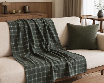 Manta de terciopelo a cuadros verde oscuro, acogedora y ligera para sofá y cama, manta a cuadros estilo granja, suave manta de poliéster de 30 x 40 y 50 x 60