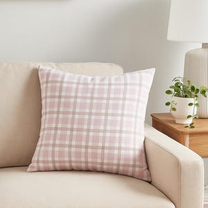 Pink Gingham Plaid Throw Pillow Cover, Soft Pastel Checkered Cushion Case, Farmhouse Cottagecore Decorative Accent Pillow for Sofa or Bed