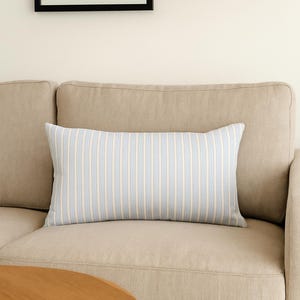 Blue Striped Lumbar Pillow with Insert, Decorative Rectangular Throw Cushion for Sofa, Couch, Bed | Coastal Farmhouse Home Decor 20” x 14”