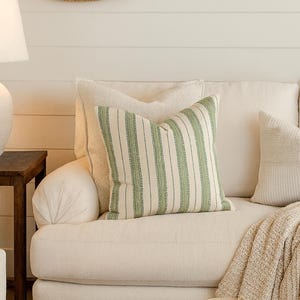 Green Striped Pillow Cover, Farmhouse Throw Cushion Cover, Rustic Modern Sofa Bed Decor, Sage Green White Stripe Decorative Pillowcase