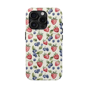 Strawberry Blueberry iPhone Case | Cute Fruit Watercolor Phone Cover for iPhone 16 15 14 13 12 Pro Max | Aesthetic Summer Gift for Her