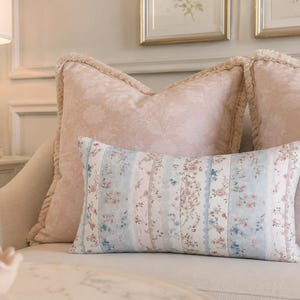 Vintage Pastel Floral Patchwork Lace Print Lumbar Pillow with Insert 14 x 20, Decorative Cottagecore Cushion Shabby Chic Lumbar Pillow