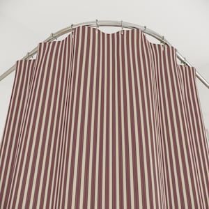 Deep red and cream stripe shower curtain close-up