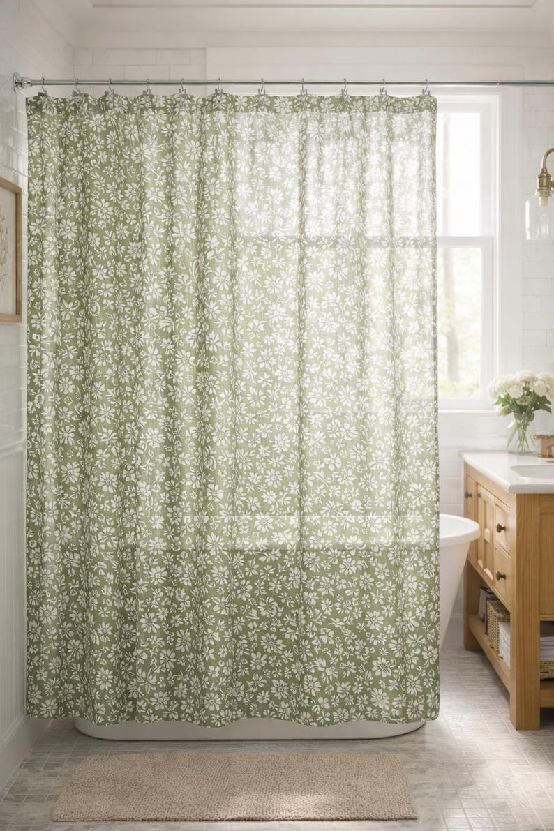 Green Floral Shower Curtainnull
