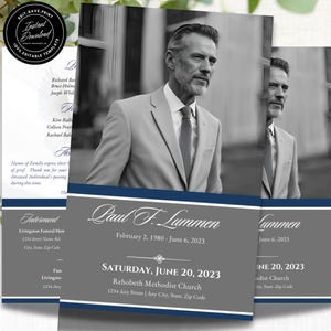May include: A gray and white funeral program with a black and white photo of a man in a suit. The program includes the name "Paul F. Lummen", the dates "February 2, 1980 - June 6, 2023", and the text "SATURDAY, JUNE 20, 2023" and "Rehobeth Methodist Church".