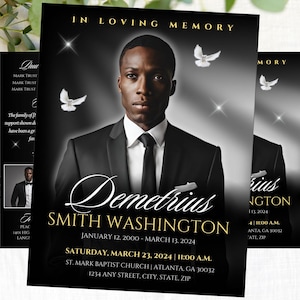 8-page | 8.5&quot;x11&quot; bi-fold | Funeral Memorial program | Black Funeral Program, Celebration of Life, Keepsake Digital Download Canva Template