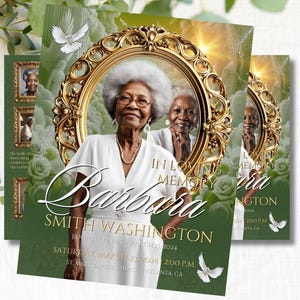 8-Page | 8.5&quot;x11&quot; Bi-fold Funeral Program Book Design | Green and Gold Inspired | Obituary Book| Memorial Keepsake | Canva Template