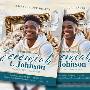 Blue_Green & Gold Funeral Program Template: 8-Page Bi-Fold (Digital Download)