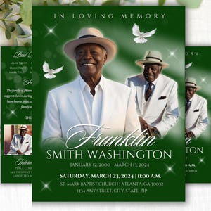 4-Page | 8.5&quot;x11&quot; bi-fold | Editable Canva Funeral Program Template | Hunter Green | Memorial Keepsake | Rest in Peace | Canva Template