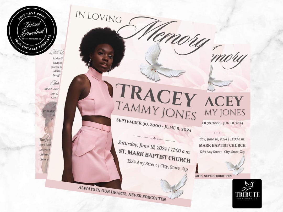 Soft Pink Funeral Program Template: 8-page Obituary Book (canva ...