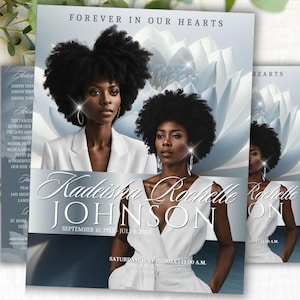 White Floral Funeral Program Template: 11x17 Keepsake (Canva Editable)