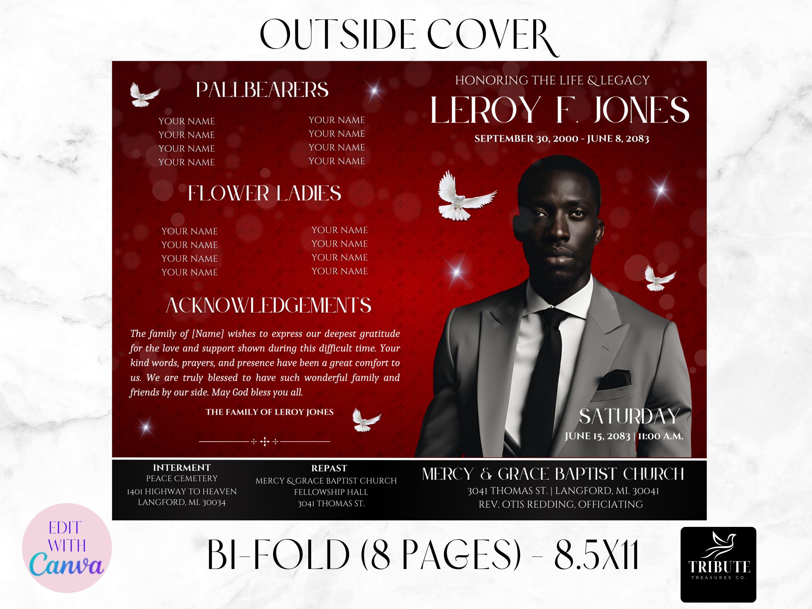 Red & Black Funeral Program Template: 8-page Obituary (canva Template ...