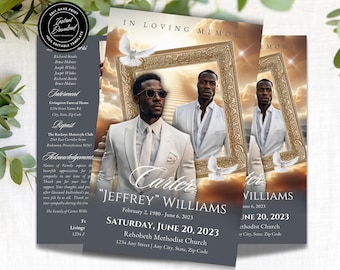 Stairway to Heaven Funeral Program Template: 8.5x11 Bi-fold (Canva Template)