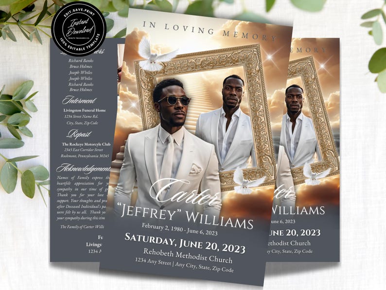 Stairway to Heaven Funeral Program Template: 8.5x11 Bi-fold (canva ...