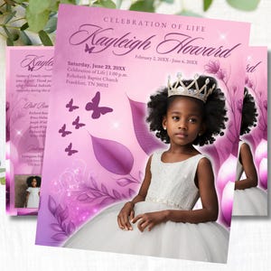 4-Page | 8.5x11 Bi-fold Funeral Program BOOKLET | Youth Pink and Purple | Obituary Book| Memorial Keepsake | Canva Template | #079