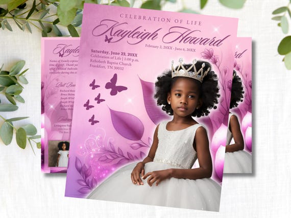 Pink & Purple Funeral Program Booklet: Obituary Template (Canva, 8.5x11 Bi-fold)