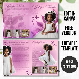 4-Page | 8.5x11 Bi-fold Funeral Program BOOKLET | Youth Pink and Purple | Obituary Book| Memorial Keepsake | Canva Template | #079
