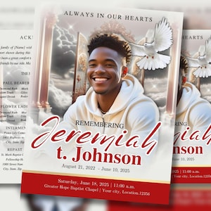 Red and Gold Funeral Program Template: 8-Page Memorial (Digital Download)