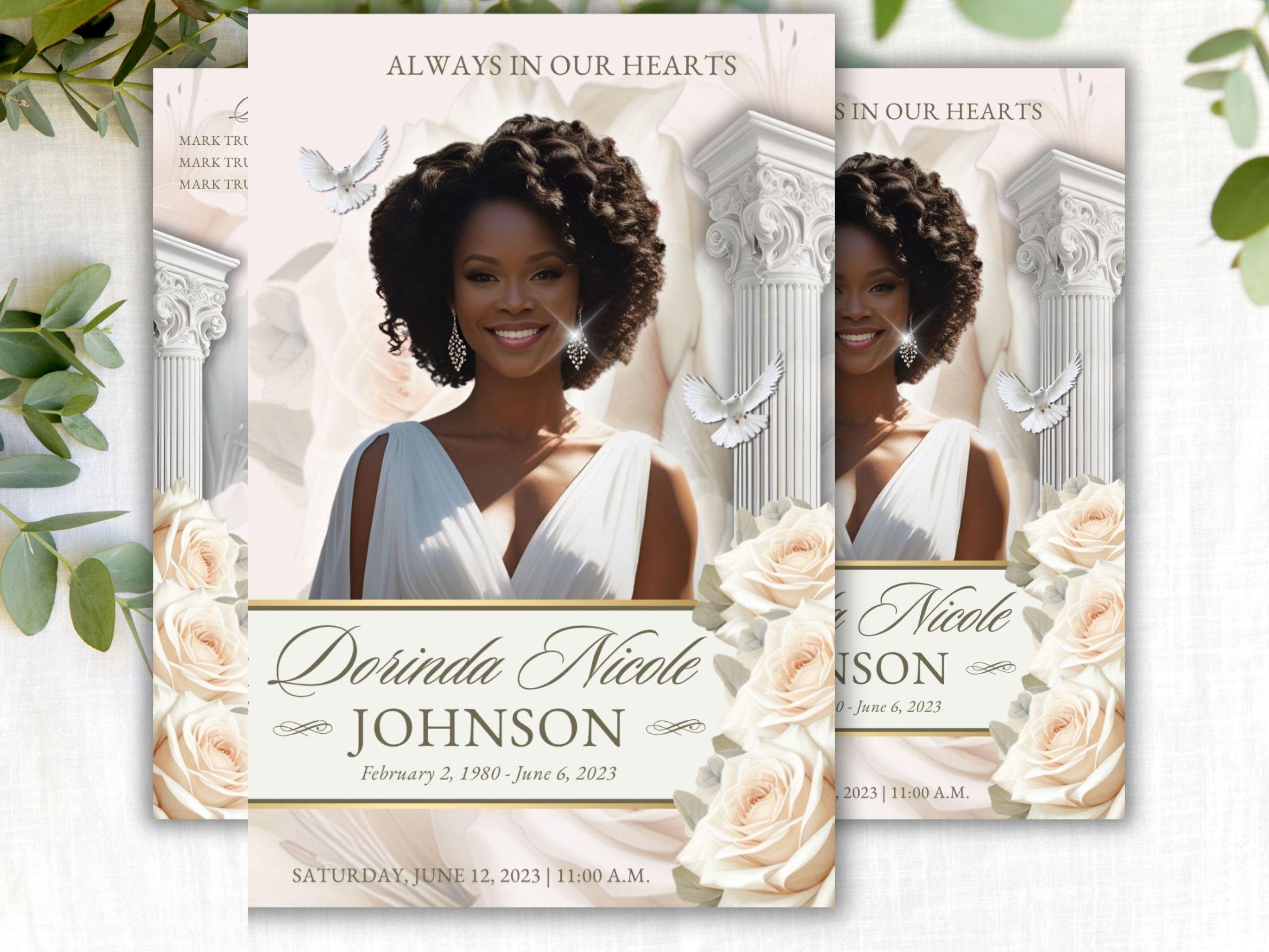 8-Page | 5.5"x8.5" Bi-fold Funeral Program Book Design | Pastel Pink Floral | Obituary Book| Memorial Keepsake | Canva Template