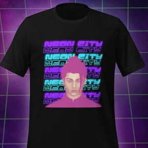 Cyberpunk Shirt Neon Unisex Oversized Graphic T-Shirt Purple Scifi Shirt Vaporwave Shirt Futuristic Clothing Synthwave Rave Shirt Tech Wear