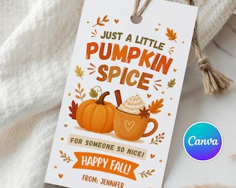 Printable Fall Pumpkin Spice Gift Tag Coworker Coffee Latte Gift Label Teacher Appreciation Tags