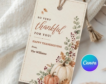 So Very Thankful For You Gift Tag Editable Autumn Favor Tag Happy Thanksgiving Tags