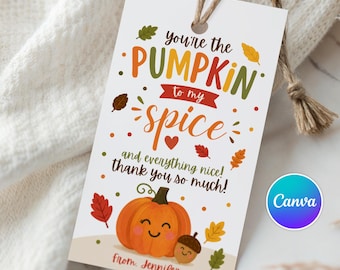 Pumpkin To My Spice Fall Gift Tag Employee Appreciation Thanksgiving Latte Coffee Favor Tags
