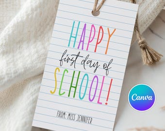 Happy First Day Of School Gift Tag Template Printable Back To School Favor Tags