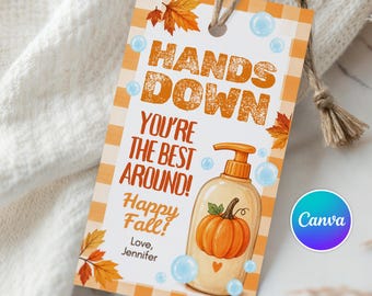 Etiqueta de regalo imprimible "Sin duda eres el mejor" para dispensador de jabón con forma de calabaza, ideal para otoño.