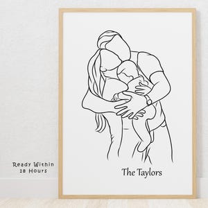 Regalo dell'ultimo minuto per papà, regalo per la festa del papà per lei, ritratto di famiglia da foto, disegno a linea singola da foto, illustrazione, regalo per l'ottavo anniversario