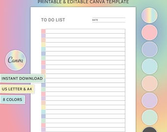 Lista de tareas imprimible, plantilla de lista de tareas simple, lista de tareas mínima editable, plantilla de Canva, lista de verificación de productividad, rastreador de tareas imprimible