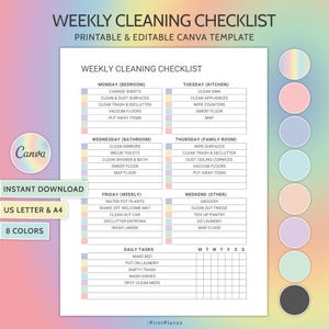 Weekly Cleaning Checklist Editable Cleaning Plan Cleaning Schedule Template Printable To Do List Customizable Cleaning Planner Cleaning List
