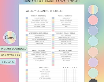 Lista de verificación de limpieza semanal Plan de limpieza editable Plantilla de programa de limpieza Lista de tareas imprimible Planificador de limpieza personalizable Lista de limpieza