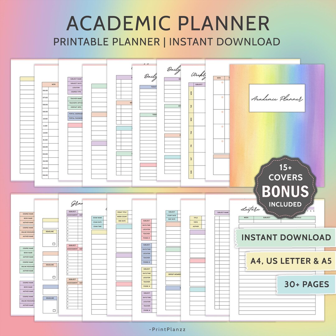 Academic Planner Printable School Planner Bundle Template Student ...