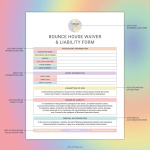 Bounce House Liability Waiver Form Template Bounce House Rental Agreement Contract Liability Release Form Bounce House Business Forms Canva