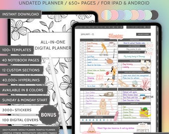 All In One Digital Planner Undated Planner iPad & Android Planner Goodnotes Planner Digital Calendar Daily Weekly Monthly Planner Templates