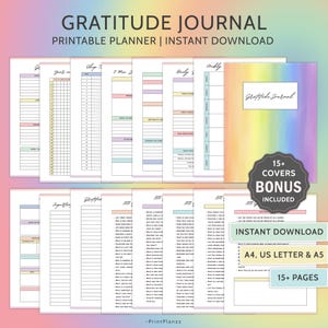 Gratitude Journal Printable Bundle Daily Gratitude Journal PDF Mindfulness Log Self Care Planner Daily Journal For Women Gratitude Planner