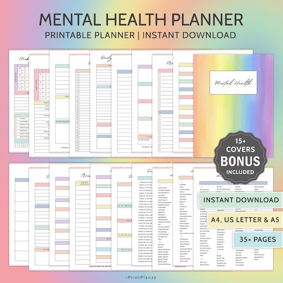 Mental Health Journal And Planner Printable Therapy Journal Bundle Mentalhealth Planner Wellness Journal Mental Health Plan Anxiety Journal