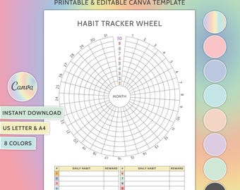 Monthly Habit Tracker Wheel of Habits Tracker Printable Journal Page Goal Tracker Fitness Tracker Printable Planner Page 30 Day Challenge A4