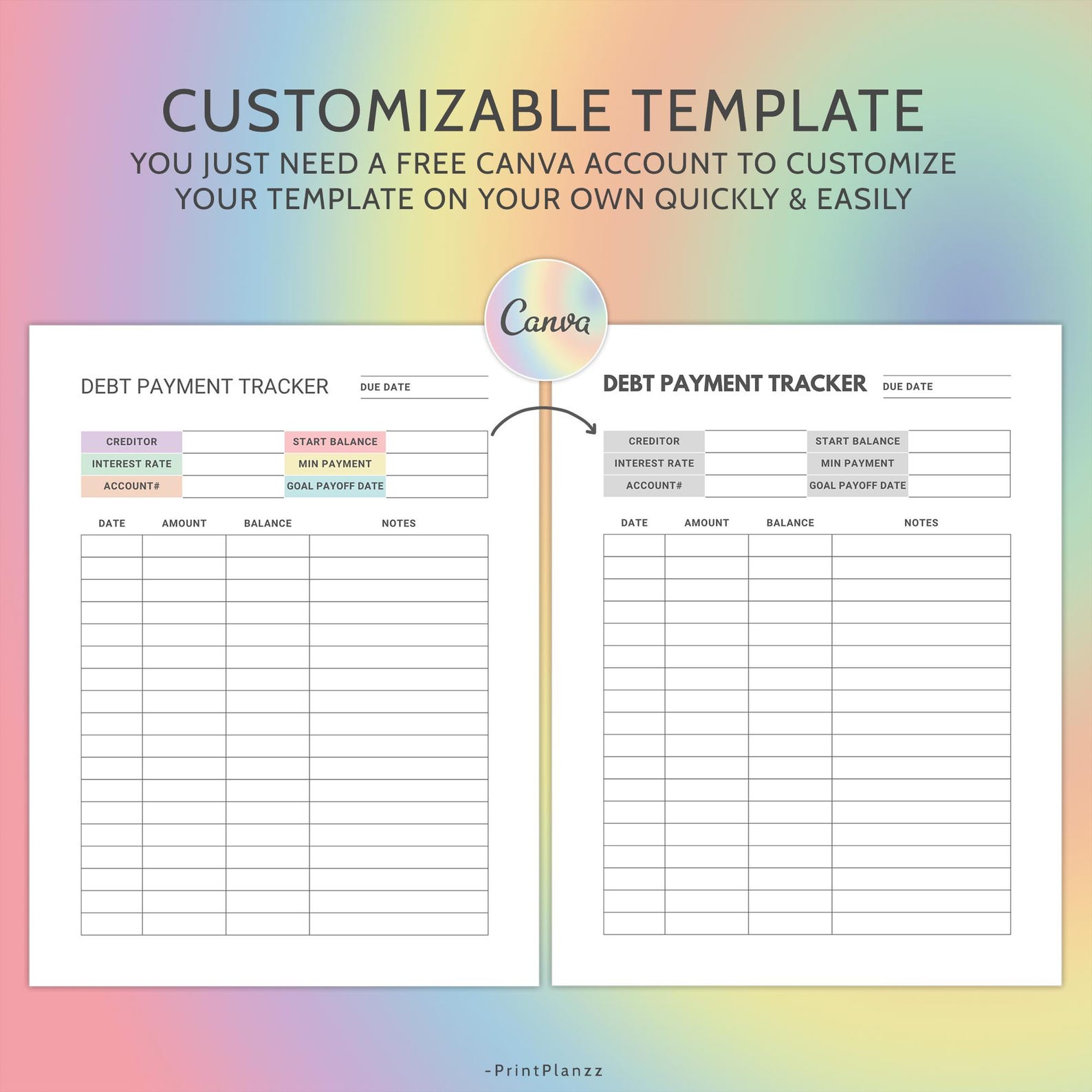 Debt Payment Tracker Printable Debt Payoff Log Debt Repayment Plan ...