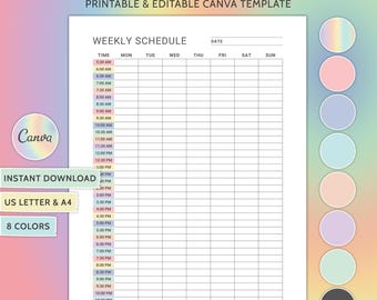 Half Hour Weekly Schedule Printable Weekly Schedule Template Editable Weekly Schedule To Do List Weekly Planner Week At A Glance Planner PDF