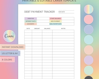 Debt Payment Tracker Printable Debt Payoff Log Debt Repayment Plan Money Planner Editable Debt Payment Tracker Planner Insert Budget Planner