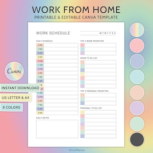 Work from Home Planner Personal Daily Planner Daily Hourly Schedule Work Day Organizer Planner Page Printable Work Planner Daily To Do List